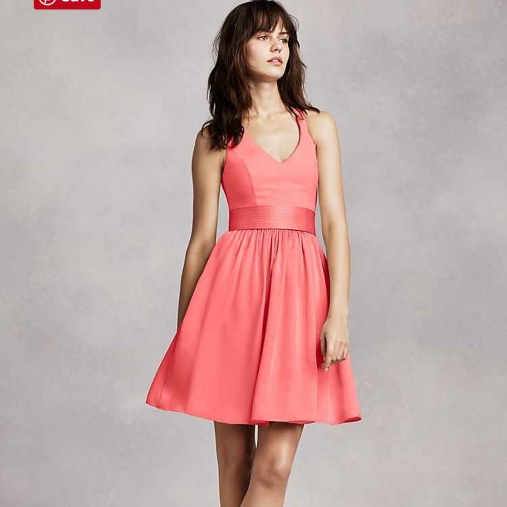 WHITE BY VERA WANG SHORT HALTER BRIDESMAID DRESS